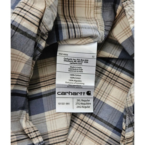 Carhartt (Mens Size 2XL) Plaid Button Front Relaxed Fit Short Sleeve Shirt - Picture 3 of 6